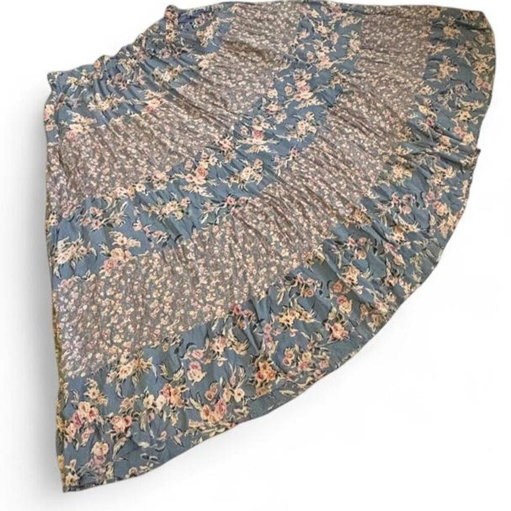 Vintage 90s Floral Rayon Maxi Skirt Blue Cottagecore Midi XXL